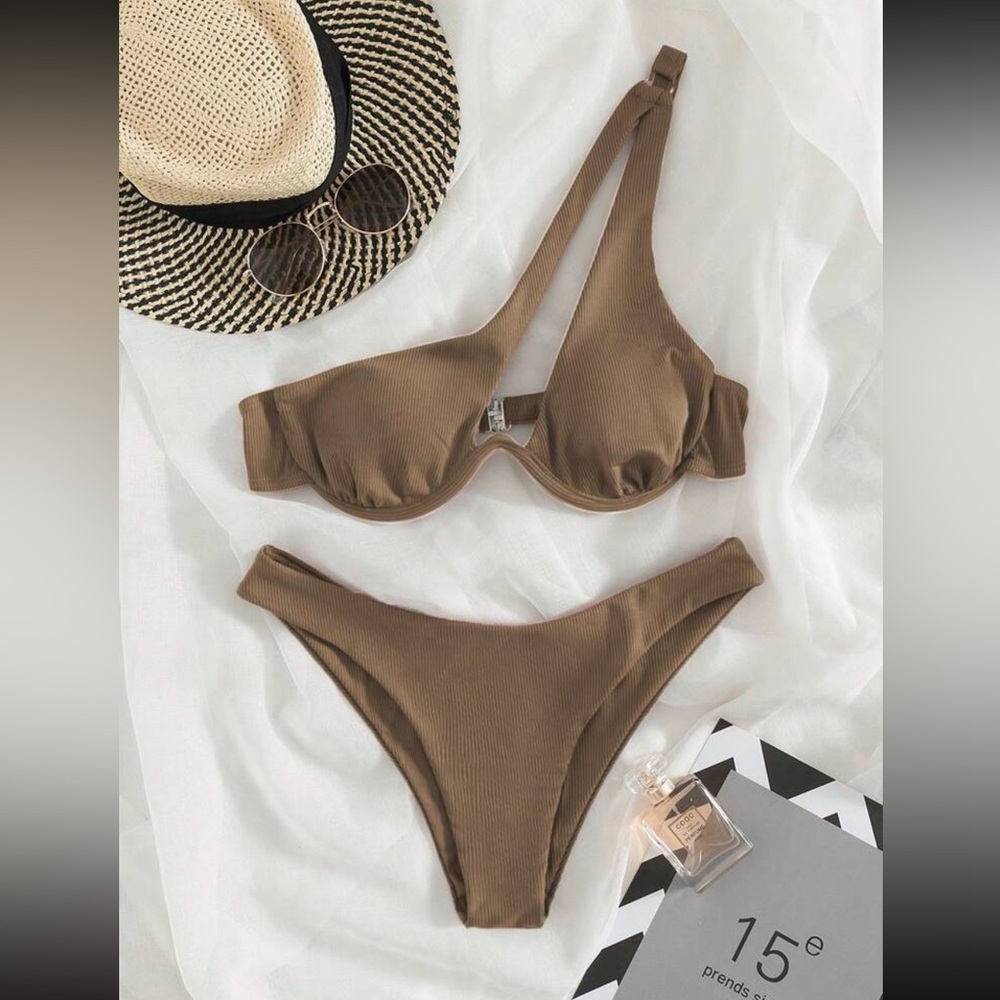 Ribbed One Shoulder Bikini Set
